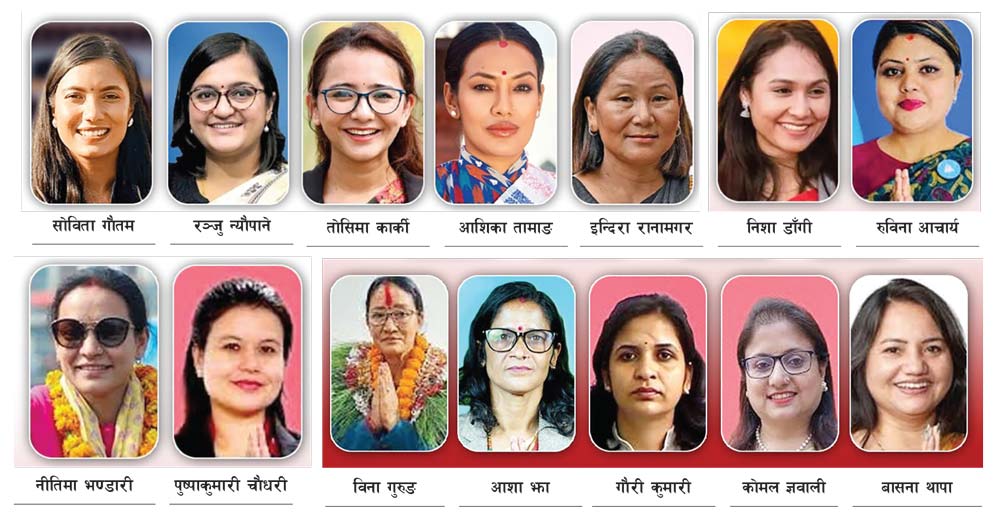 प्रतिनिधिसभामा महिला: रास्वपा १३, कांग्रेस १; एमाले–नेकपा शून्य